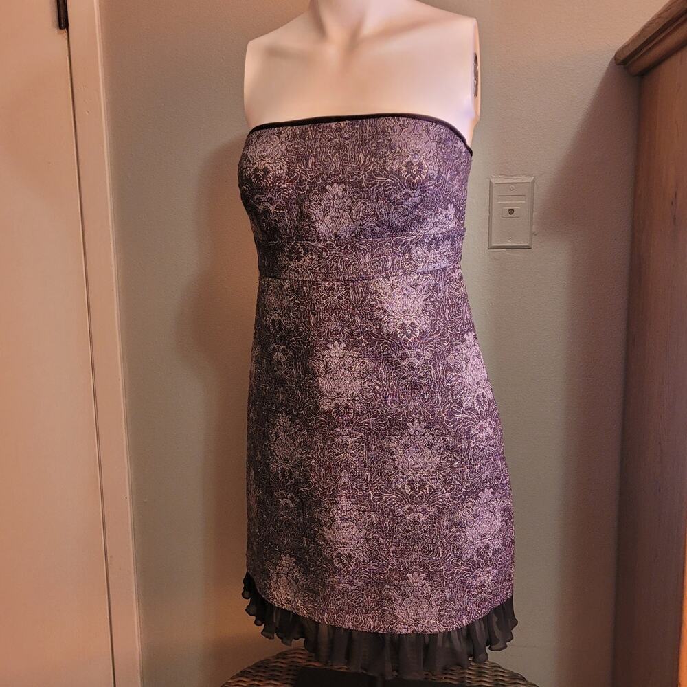 Strapless Purple Metallic Mini Dress Medium Shimmer Party Ruffle Bodycon Party - Picture 9 of 11